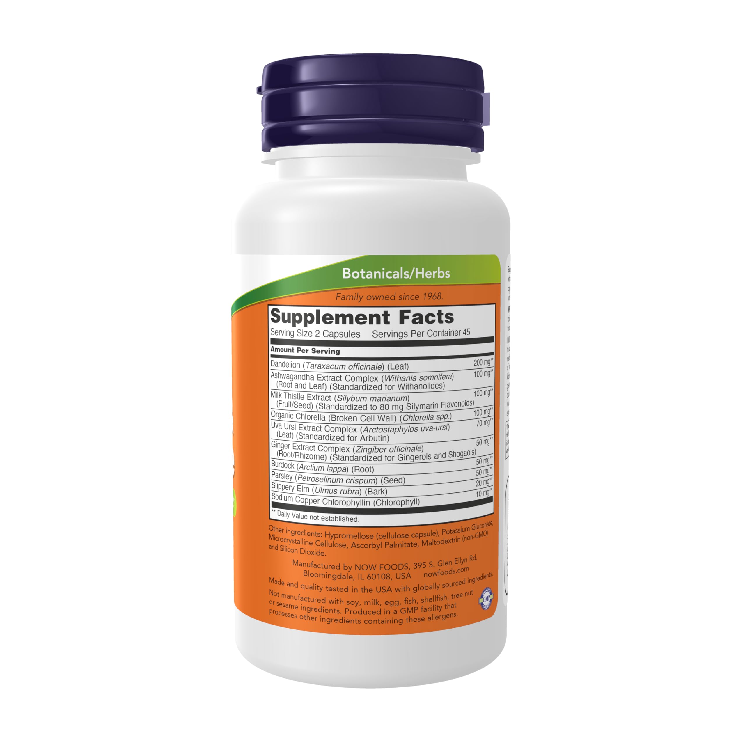 NOW Foods etiqueta lateral con ingredientes y datos, facilita lectura