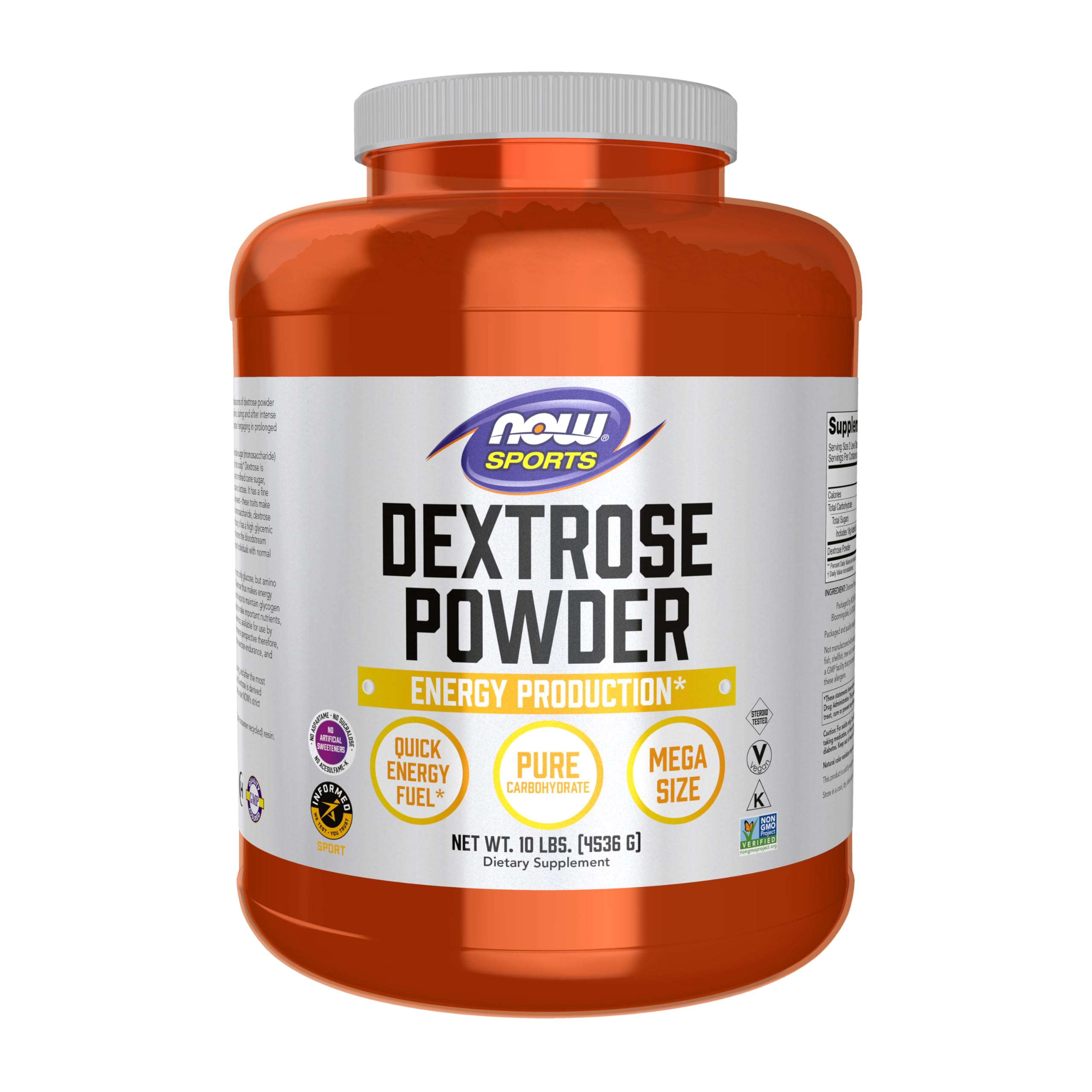 NOW Foods envase frontal dextrosa, energía rápida para entrenamiento