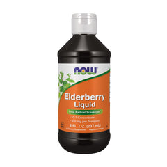 NOW Foods frasco frontal de Elderberry mostrando etiqueta y tamaño útil