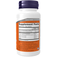 Detalle de cápsula vegetal NOW Foods 5-HTP mostrando textura y formulación vegana