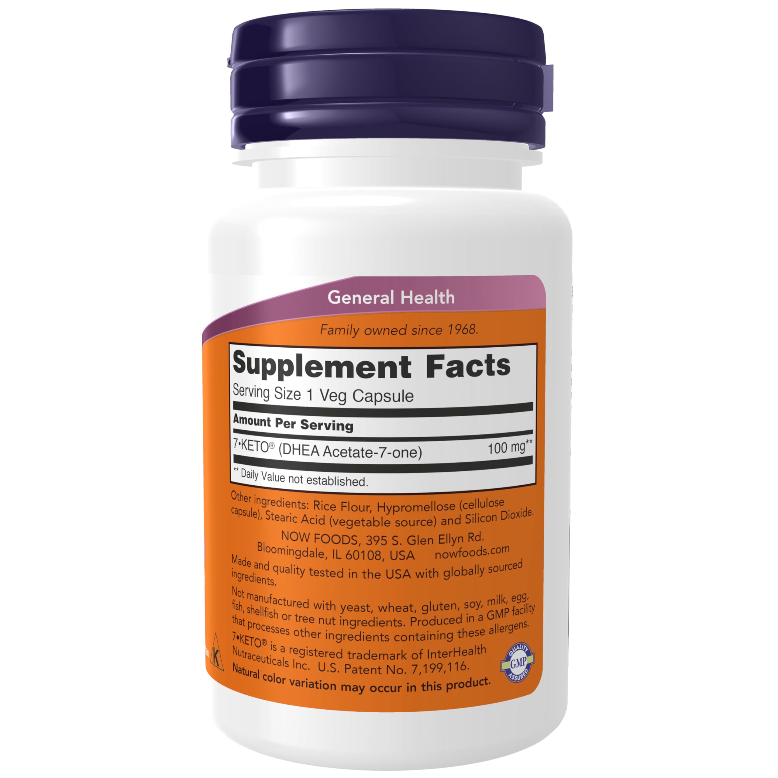 NOW Foods cápsula en la mano ilustra dosis de 100 mg y consumo práctico