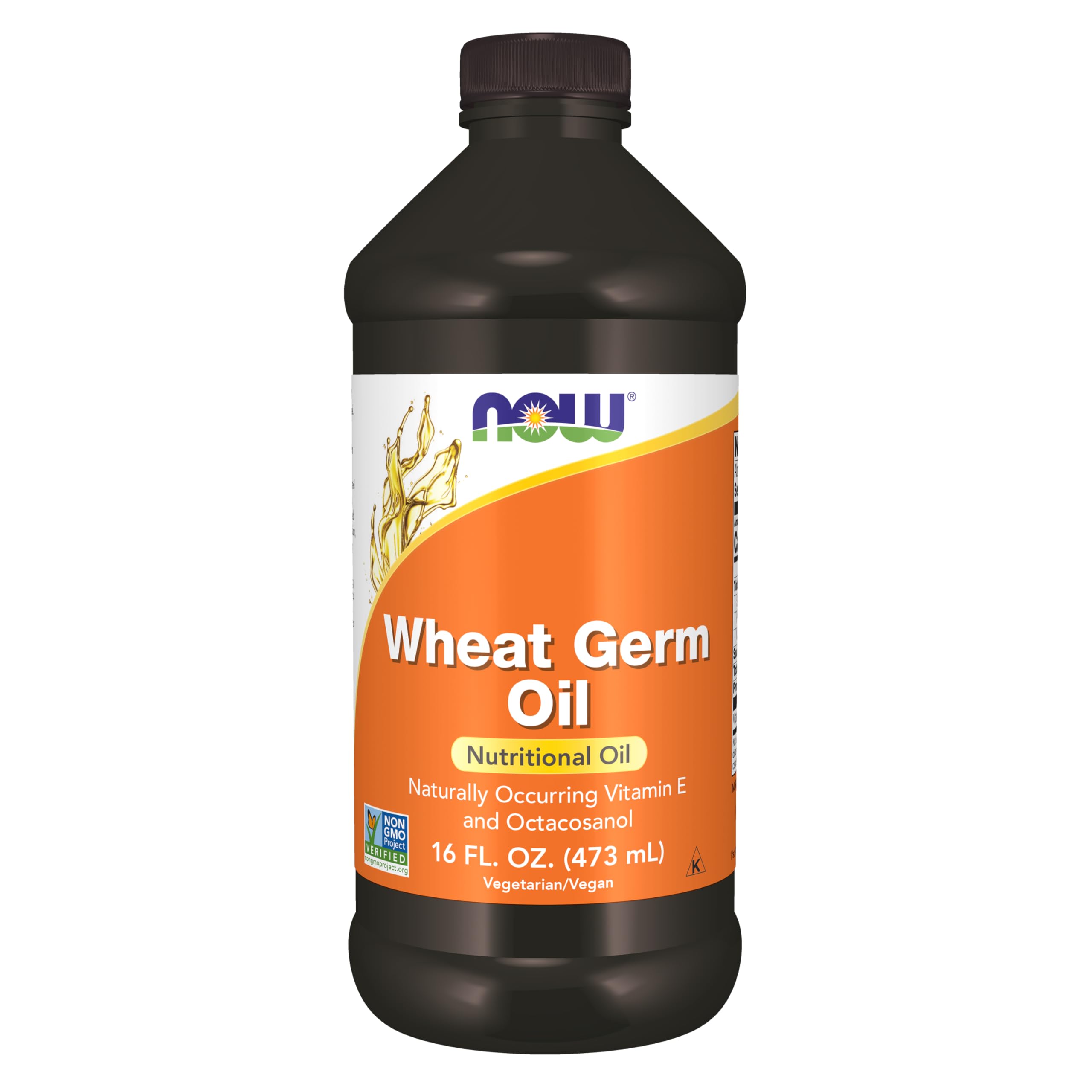 NOW Foods botella frontal mostrando aceite de germen de trigo nutritivo