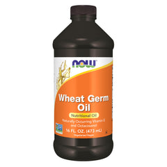 NOW Foods botella frontal mostrando aceite de germen de trigo nutritivo