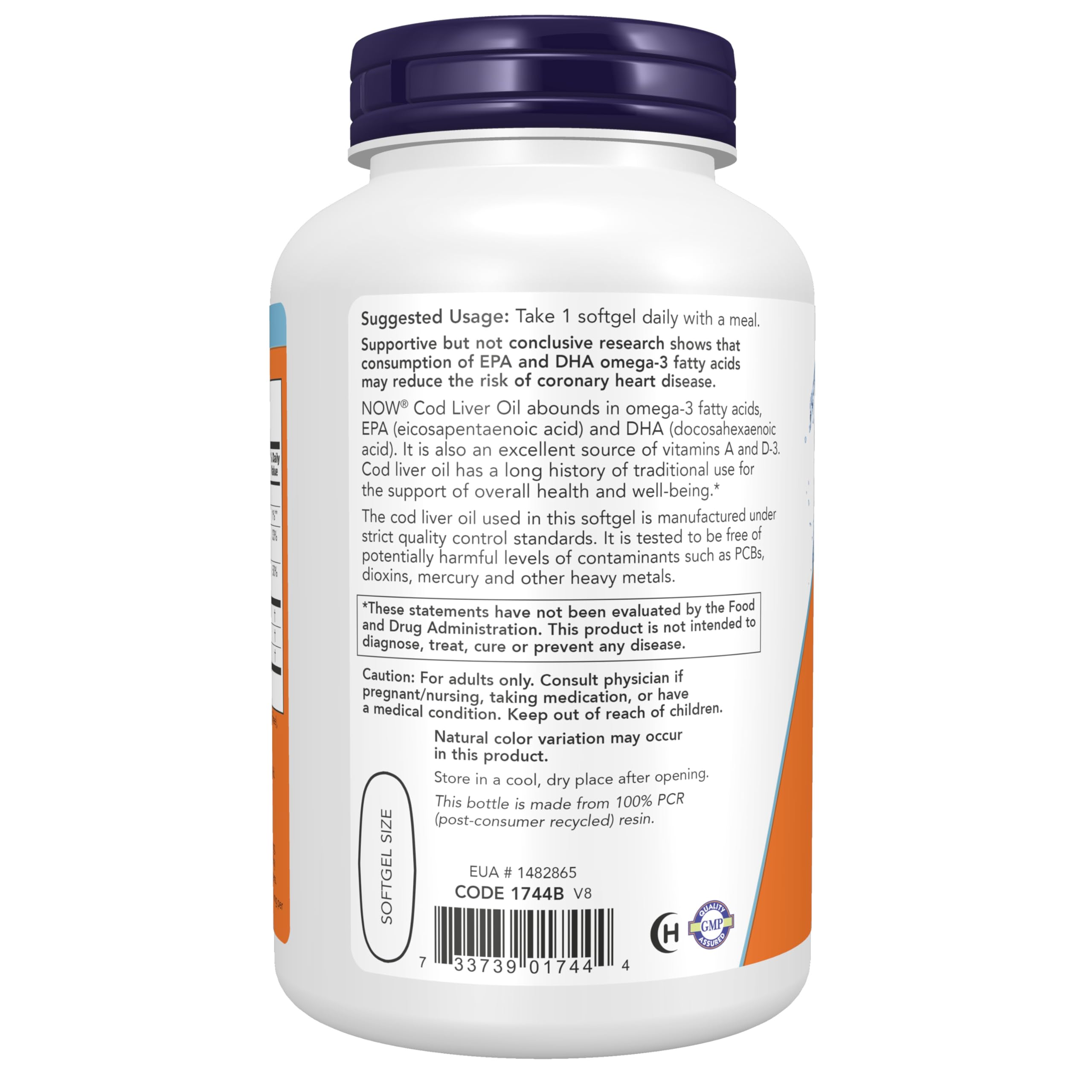 NOW Foods etiqueta mostrando vitaminas A y D‑3 y certificaciones