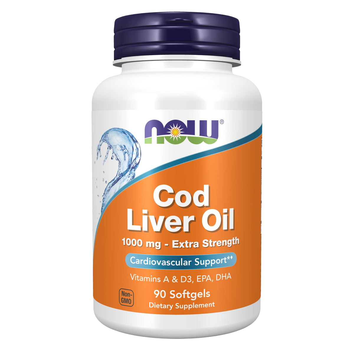 NOW Foods frasco frontal mostrando 90 softgels y etiqueta clara, confianza de marca