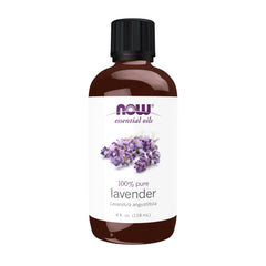 NOW Foods botella frontal de aceite de lavanda mostrando el envase y volumen