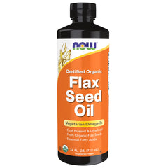 NOW Foods botella frontal orgánico con aceite de lino, lista para aliños
