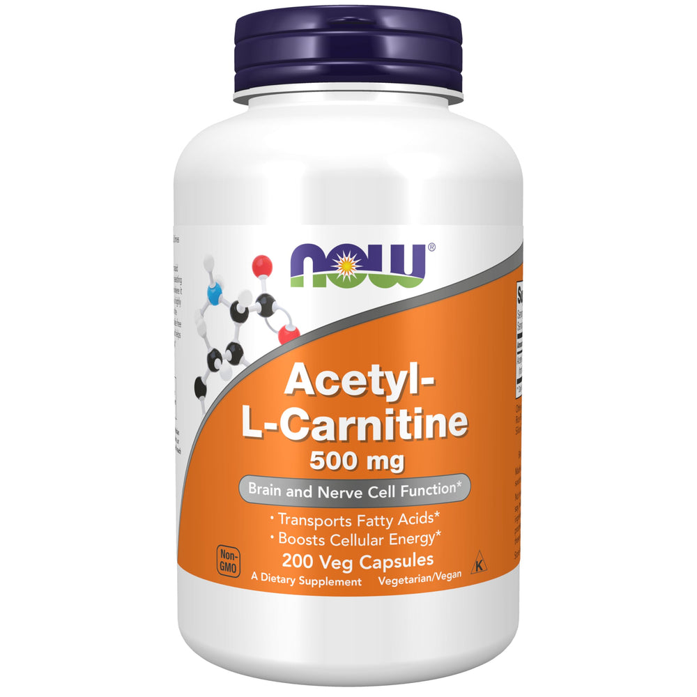 NOW Foods envase frontal mostrando 200 cápsulas y beneficios energéticos