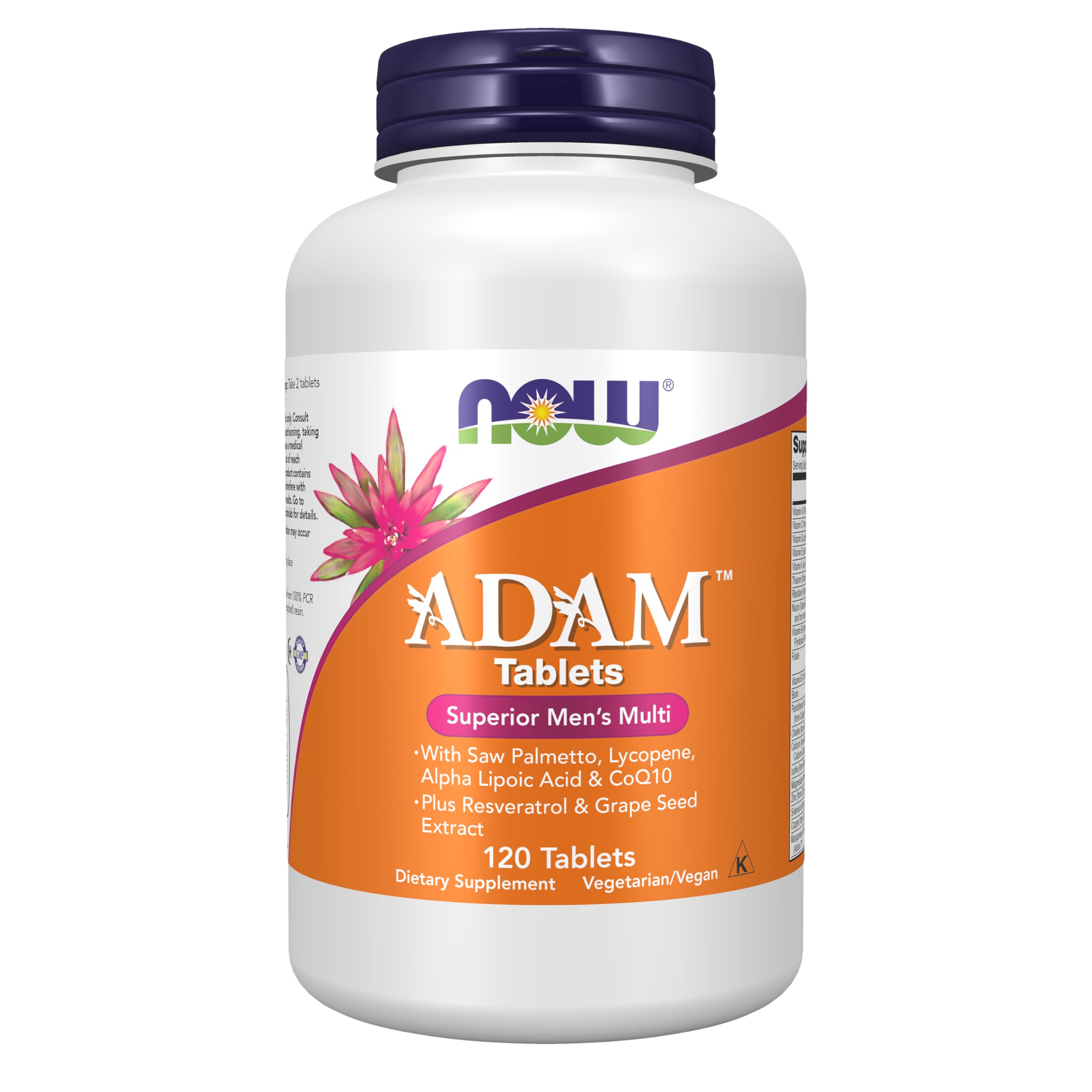 NOW Foods ADAM frontal de envase mostrando el nombre y número de tabletas