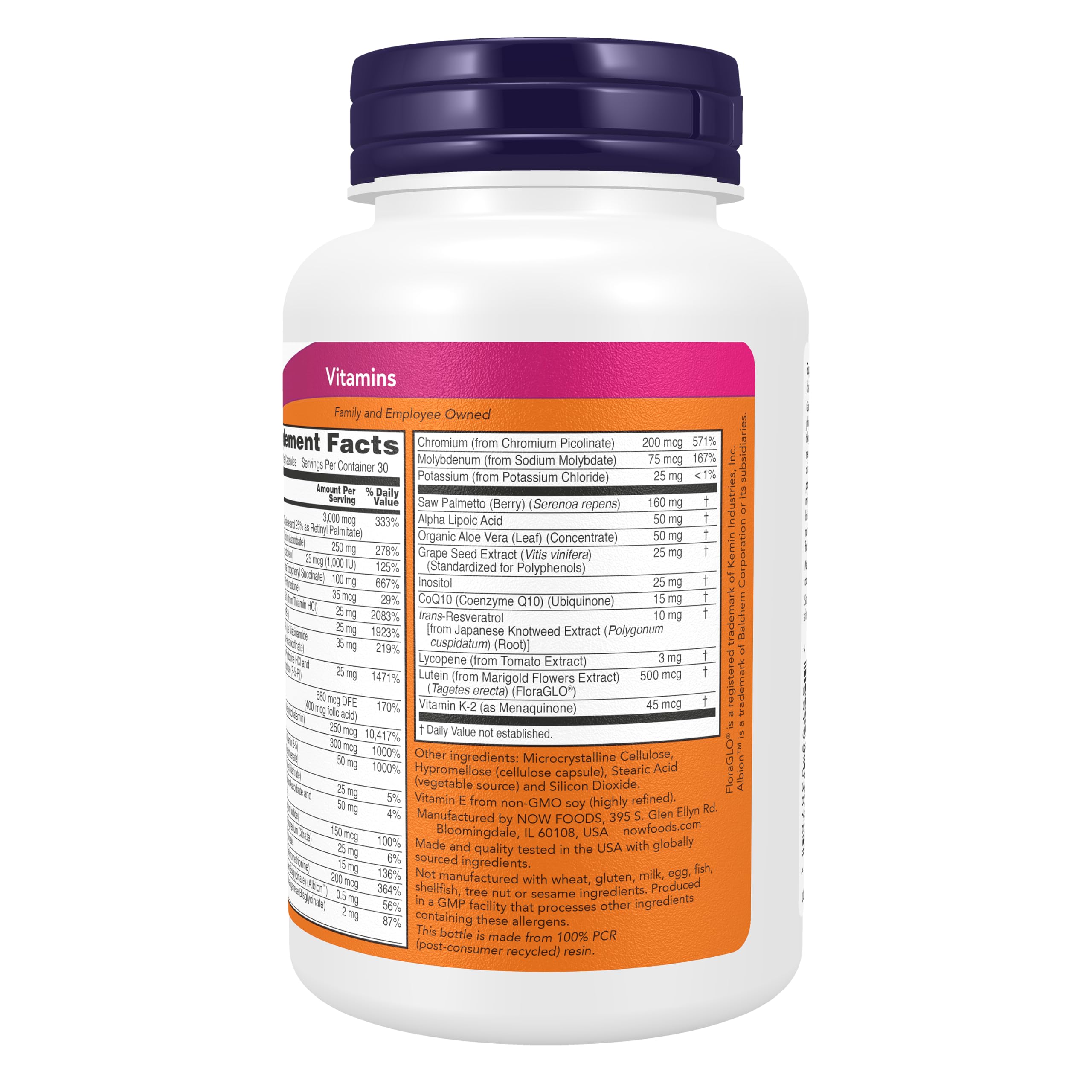 NOW Foods etiqueta con lista de ingredientes para confirmar composición y dosis