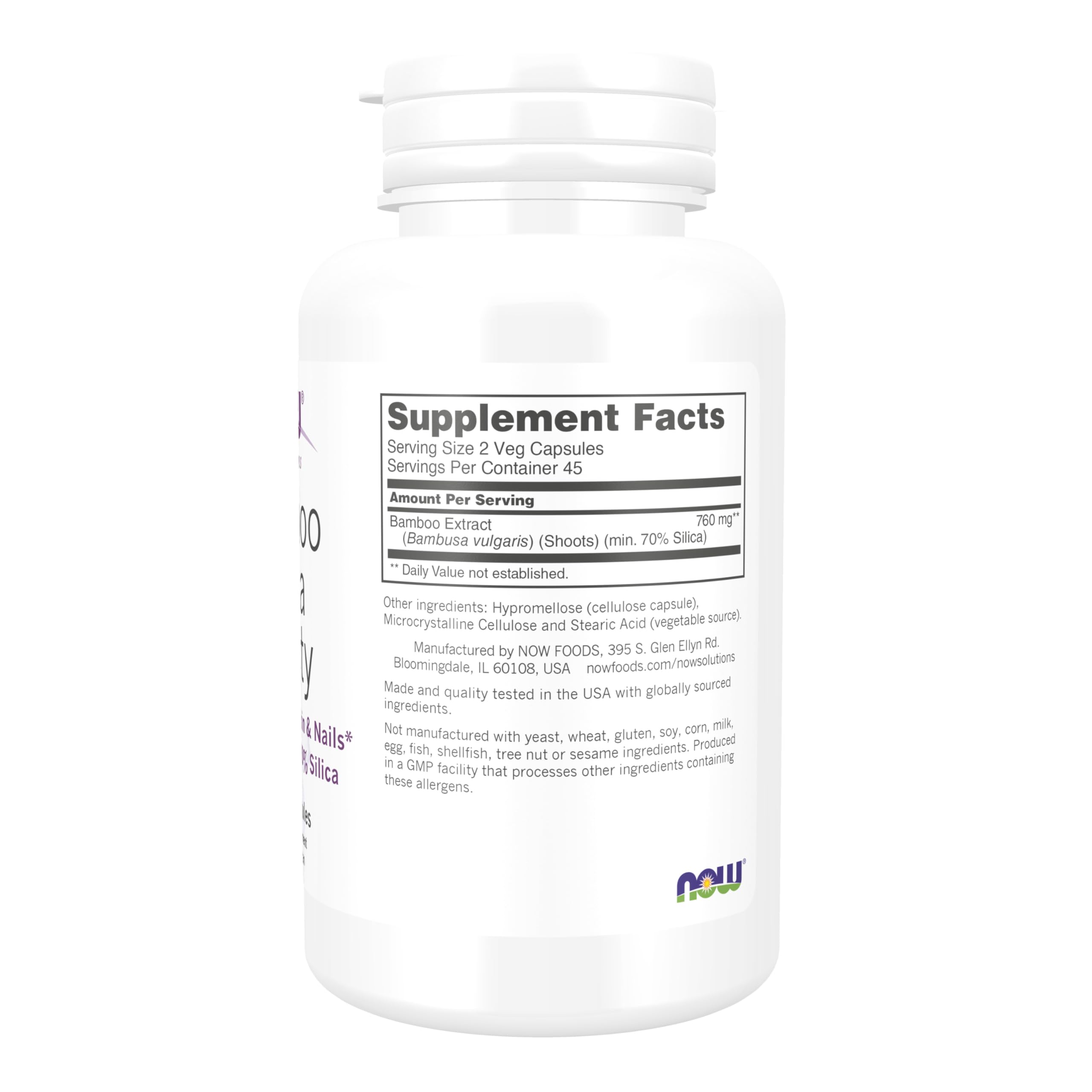 NOW Foods cápsula abierta mostrando contenido, fácil de tragar