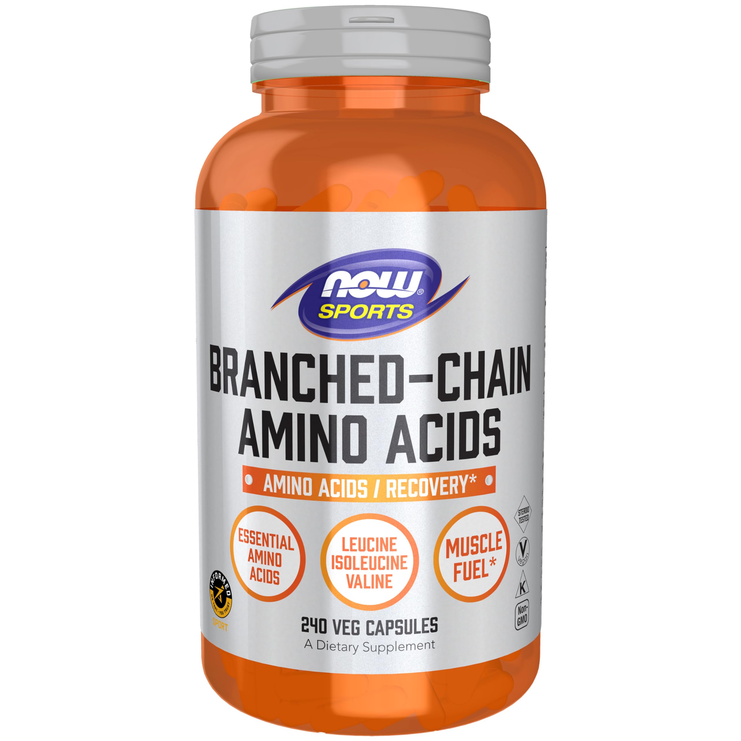 NOW Foods envase frontal claro que muestra 240 cápsulas y beneficios
