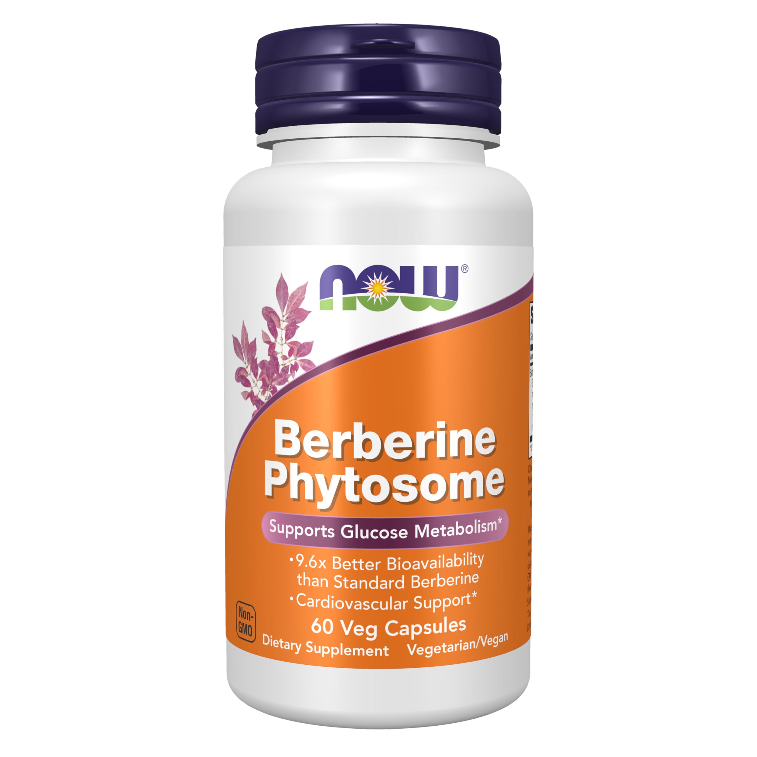 NOW Foods botella frontal del producto berberine phytosome mostrando la marca y beneficio