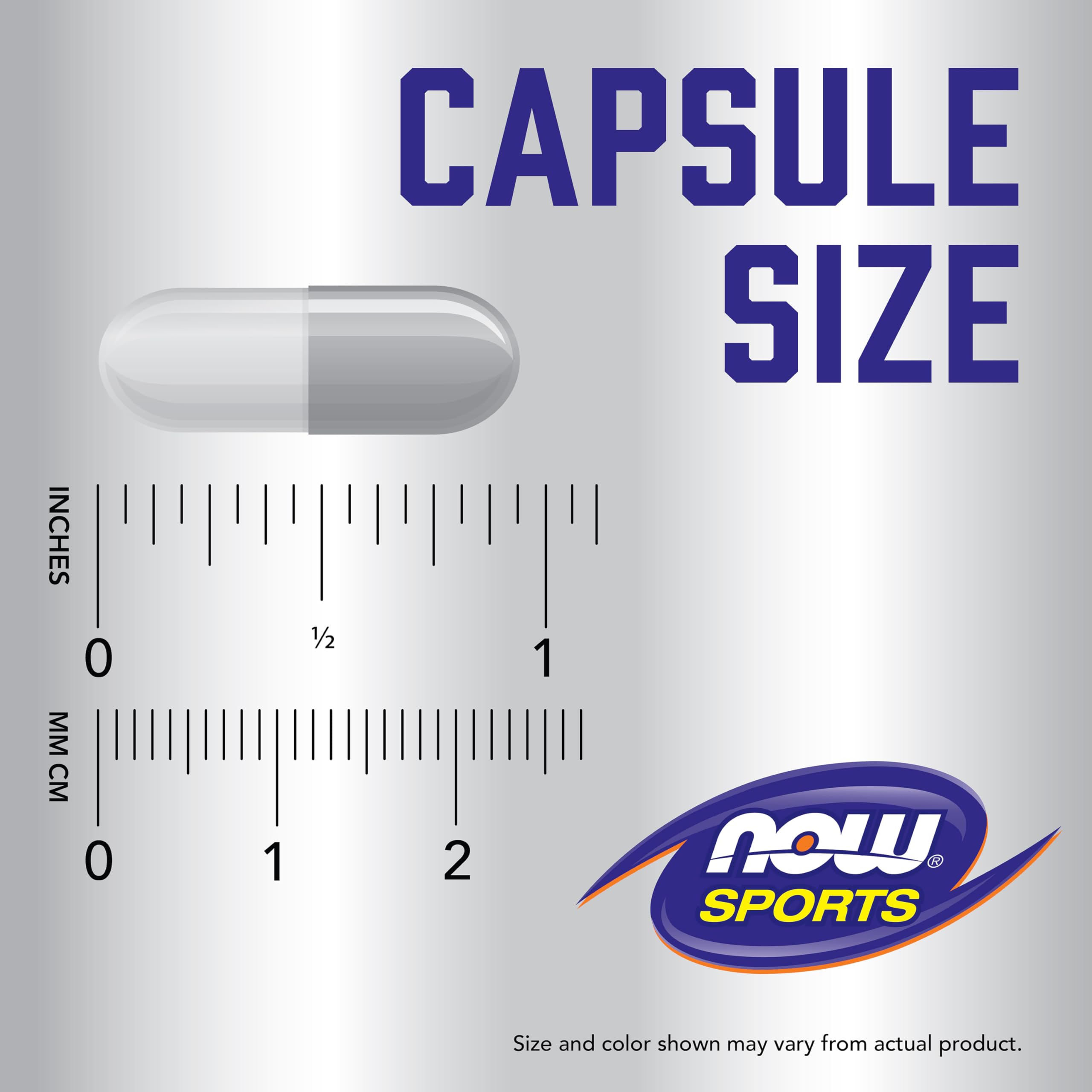NOW Foods cápsula junto a moneda para comparar tamaño y dosificación práctica