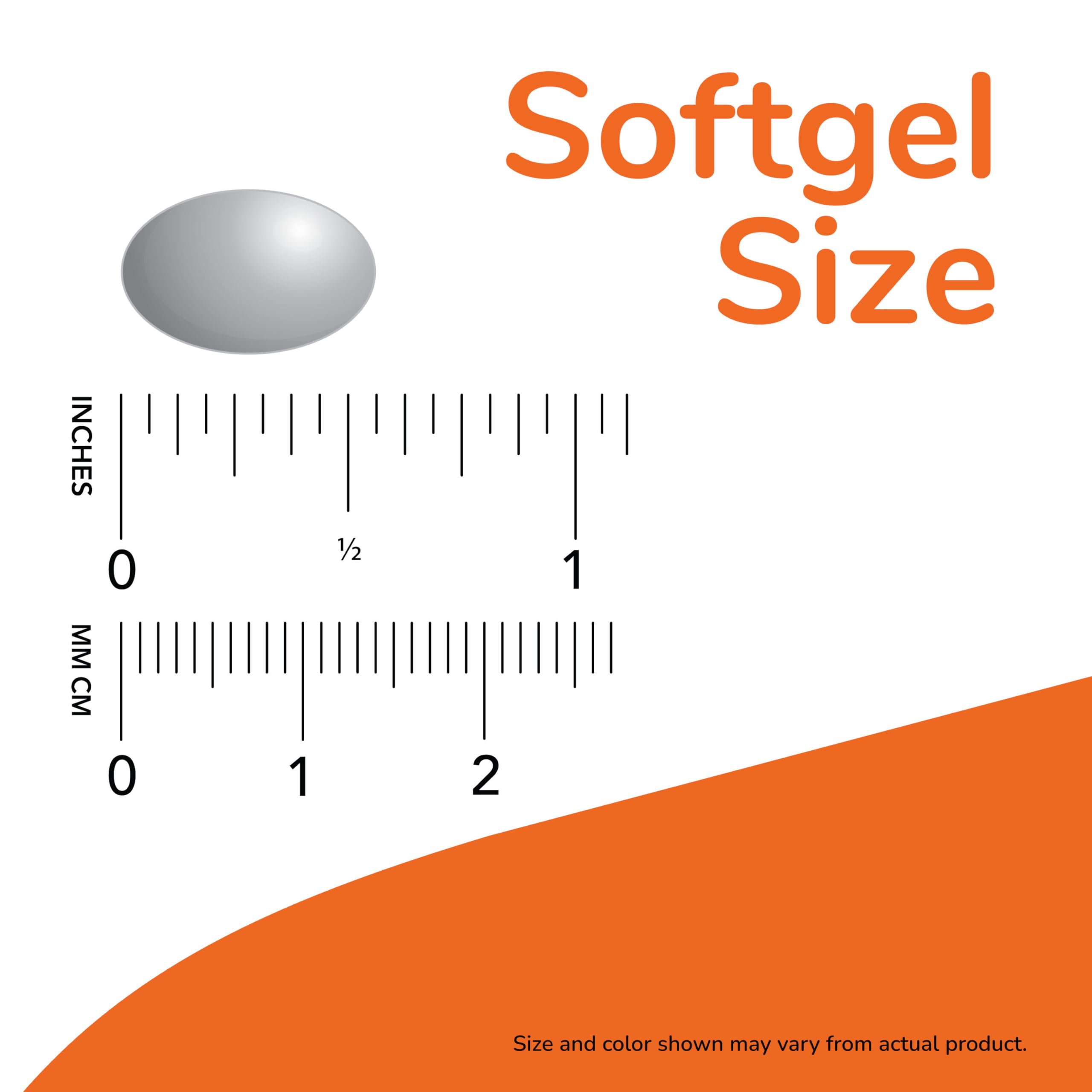 NOW Foods softgel en mano para comparar tamaño y facilitar la toma