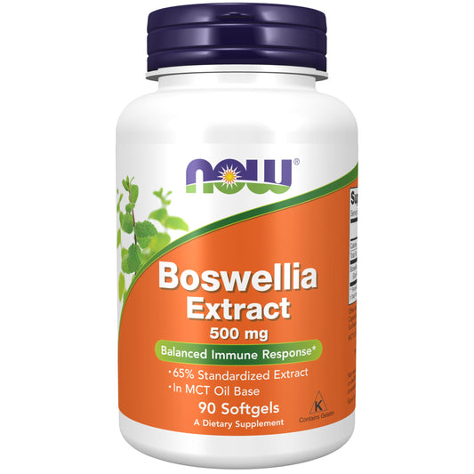 NOW Foods Boswellia Extract frasco con 65% estandarizado para uso diario.