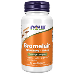 NOW Foods empaque frontal mostrando bromelina 500 mg y beneficios digestivos