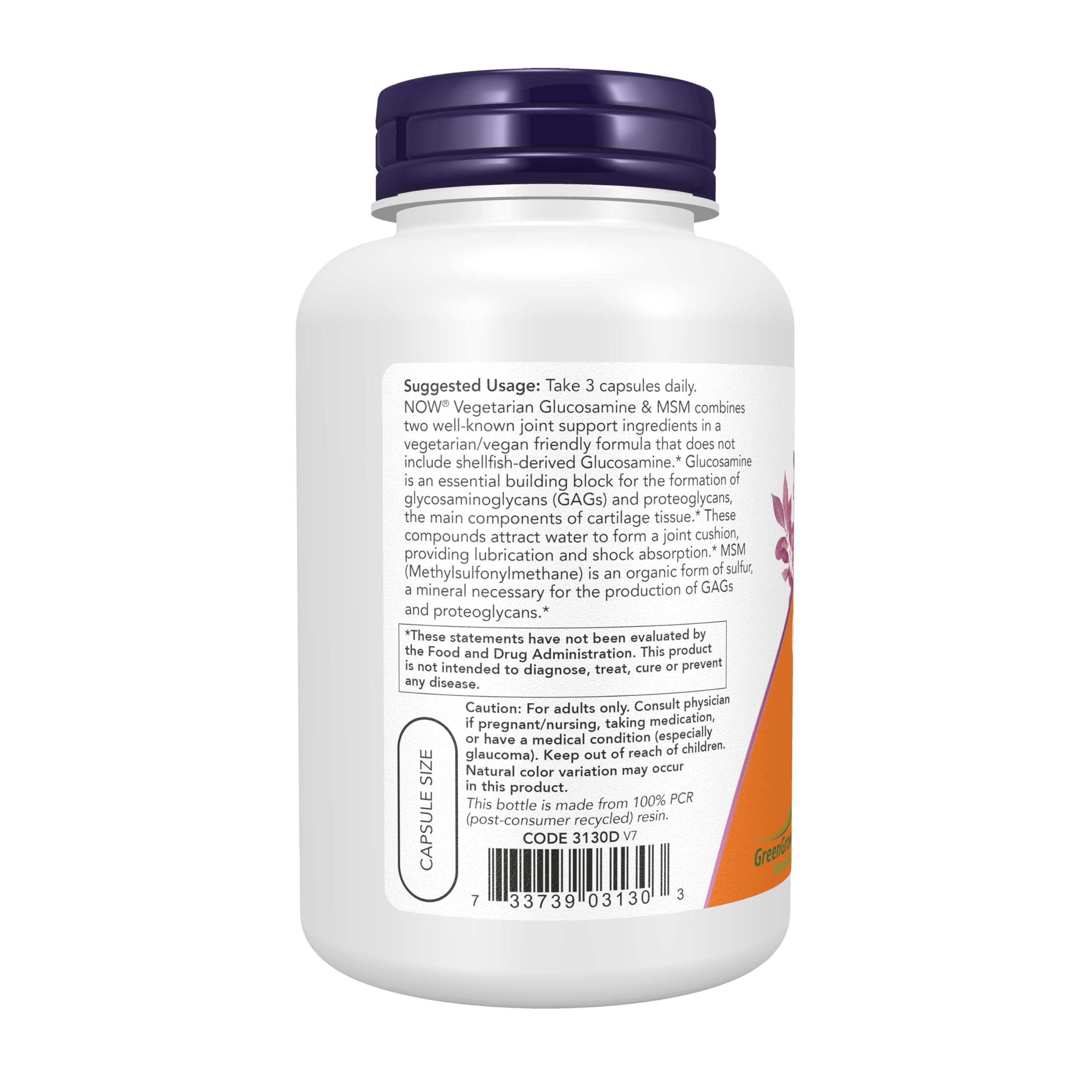 NOW Foods cápsula en mano para comparar tamaño y dosificación visualmente
