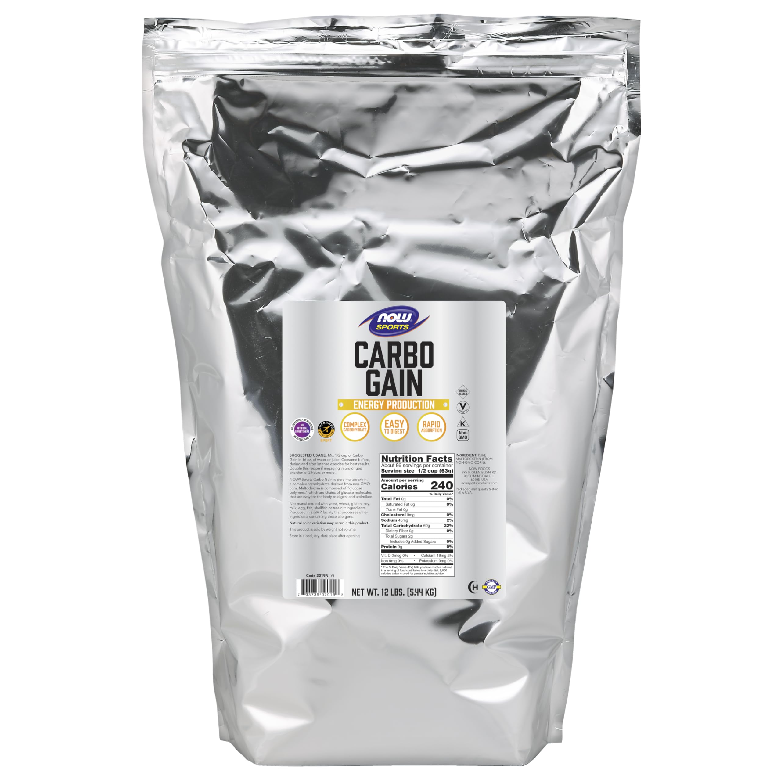 NOW Foods frente del empaque mostrando 12 lb y marca, confianza de calidad