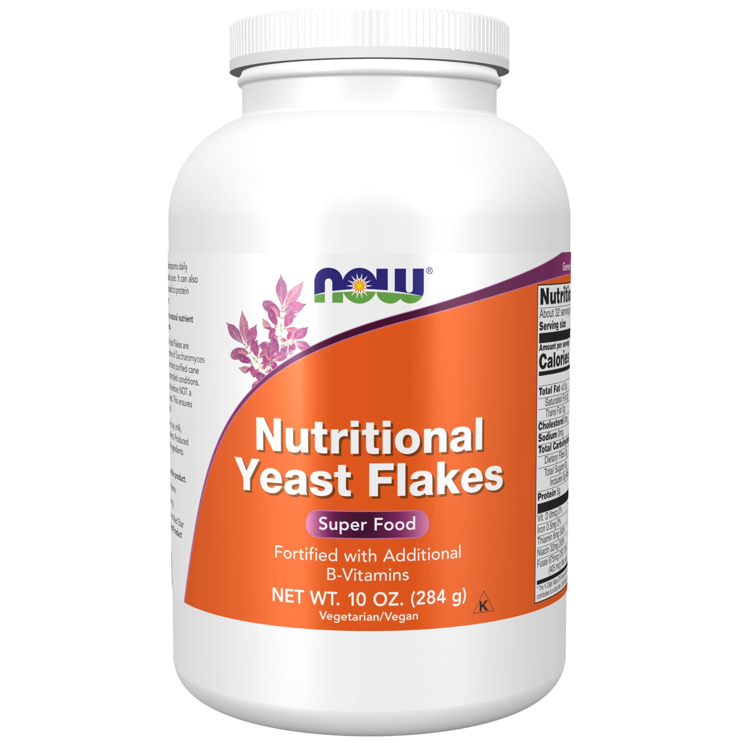NOW Foods envase frontal mostrando copos y marca, beneficios de sabor