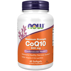 NOW Foods frasco frontal mostrando 60 softgels y beneficios de alta potencia