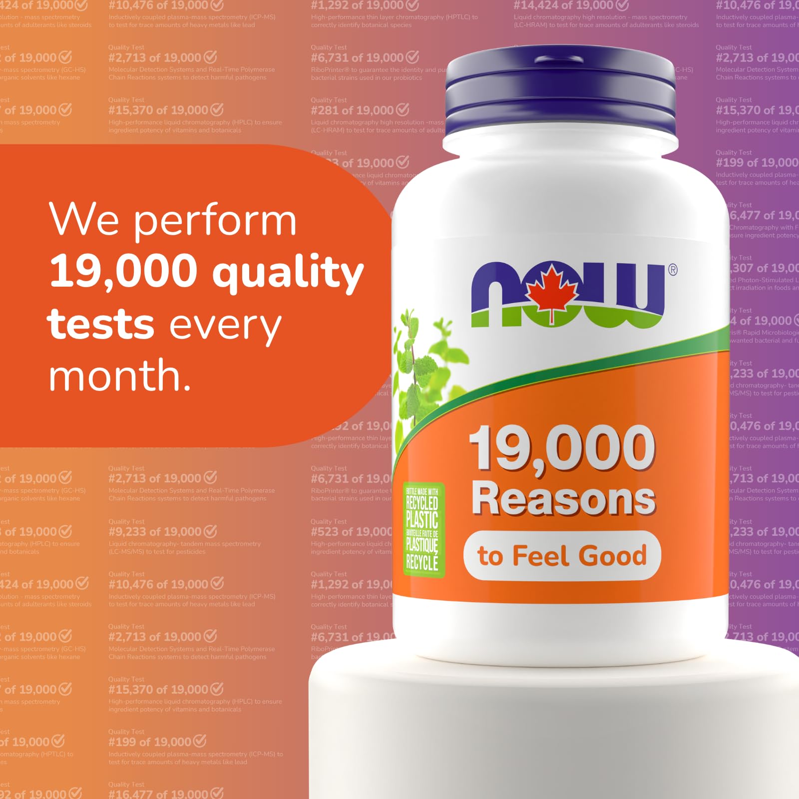 Envase abierto de NOW Foods con cápsulas visibles, ideal para suministro prolongado