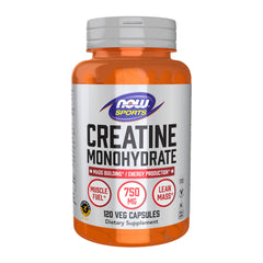 NOW Foods frasco frontal muestra creatina veg y dosificación clara