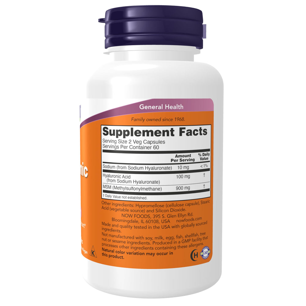 NOW Foods detalle de etiqueta con ingredientes y certificación GMP visible