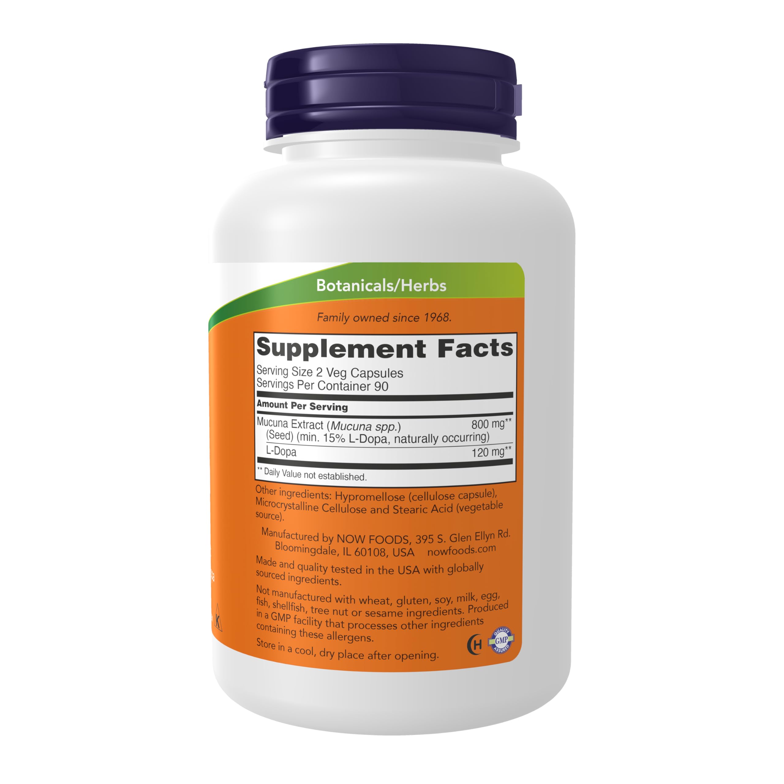 Cápsulas de NOW Foods DOPA Mucuna en la mano, fácil dosificación y uso diario