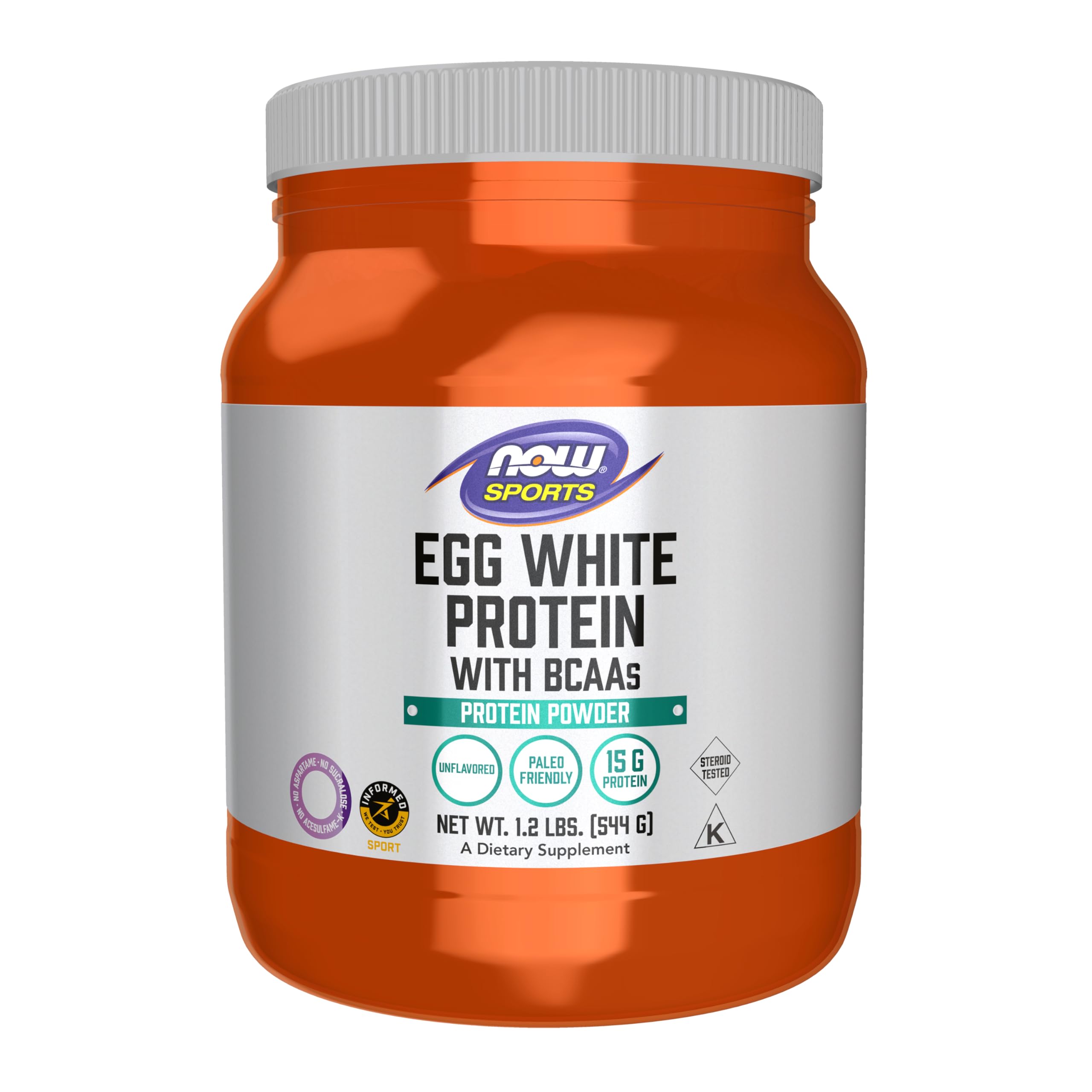 NOW Foods envase frontal del Egg White Protein mostrando presentación y sello de calidad