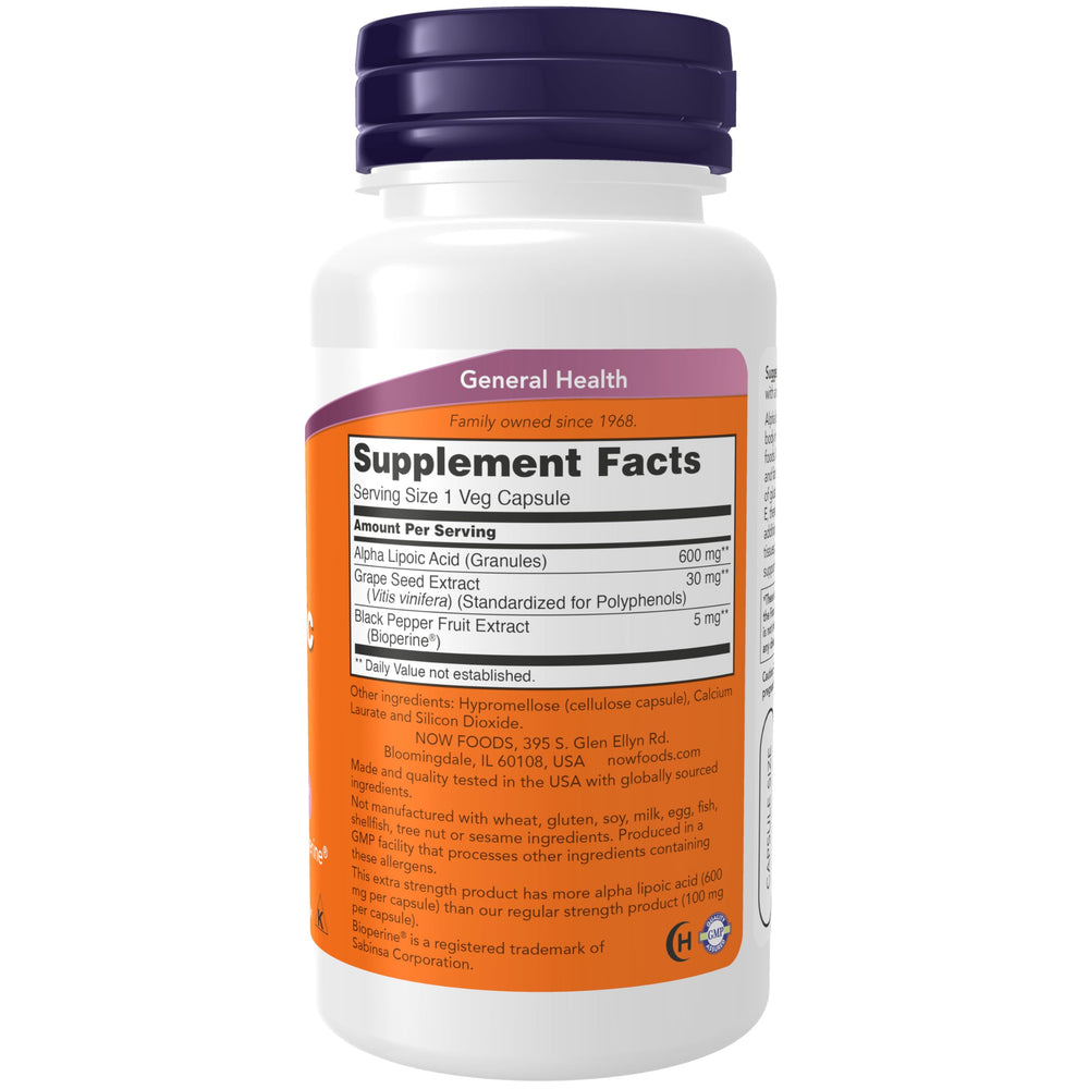 NOW Foods etiqueta lateral con lista de ingredientes y recomendaciones
