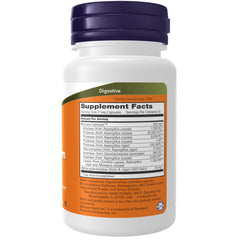 Etiqueta NOW Foods con listado de enzimas y certificaciones visibles