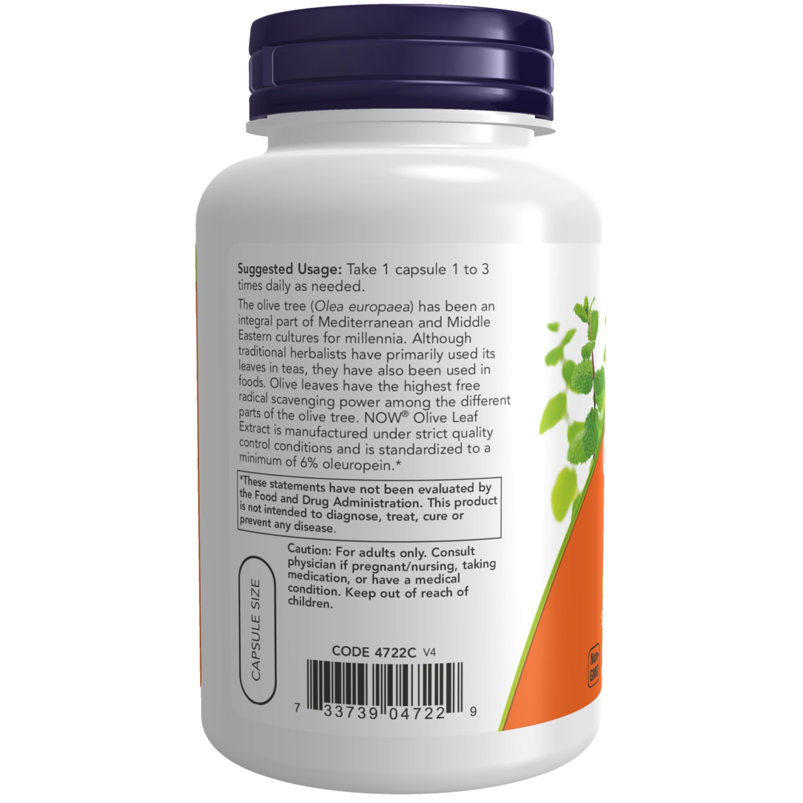 NOW Foods etiqueta mostrando estandarización a 6% oleuropeína y ingredientes