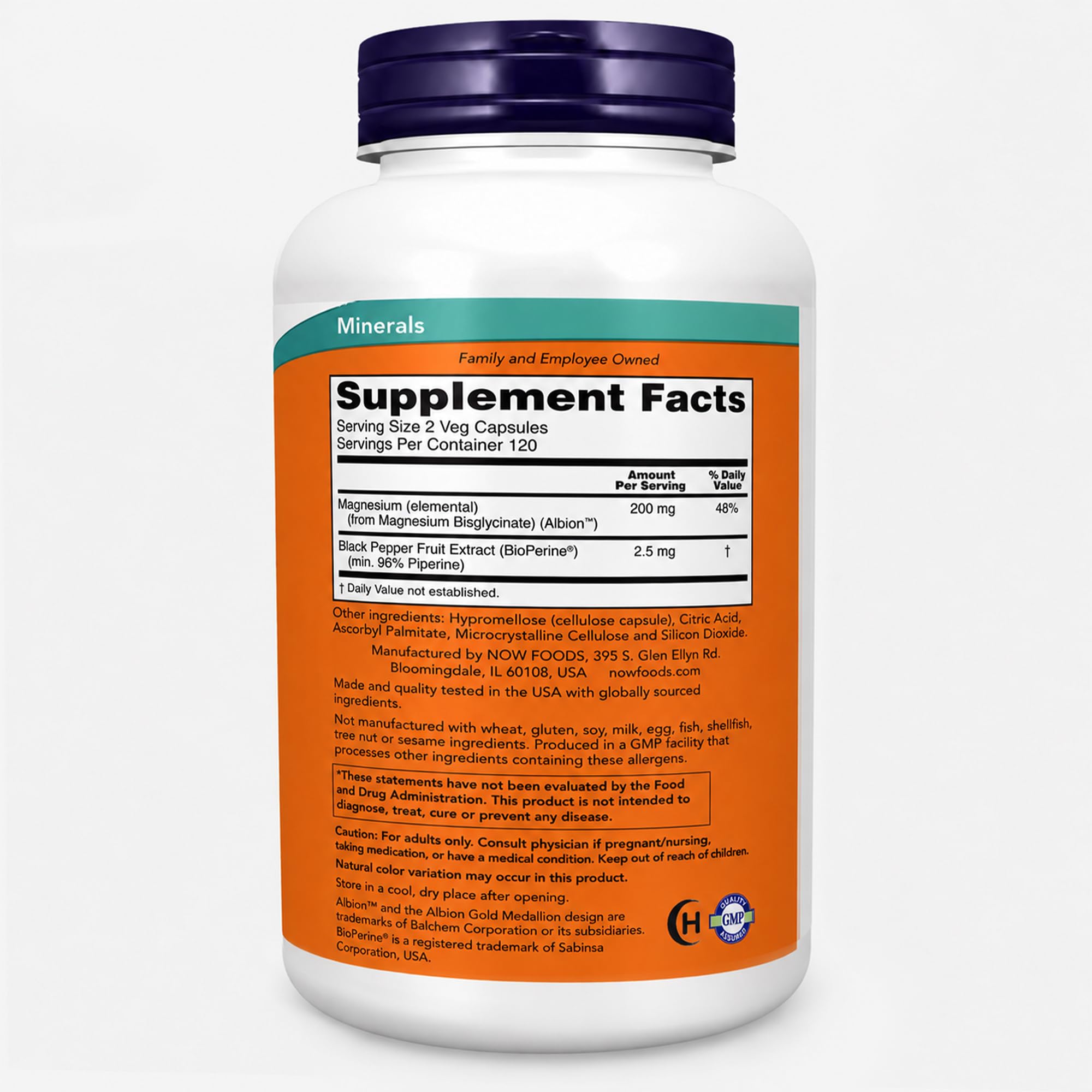 NOW Foods etiqueta nutricional en detalle con información de dosis y composición clara