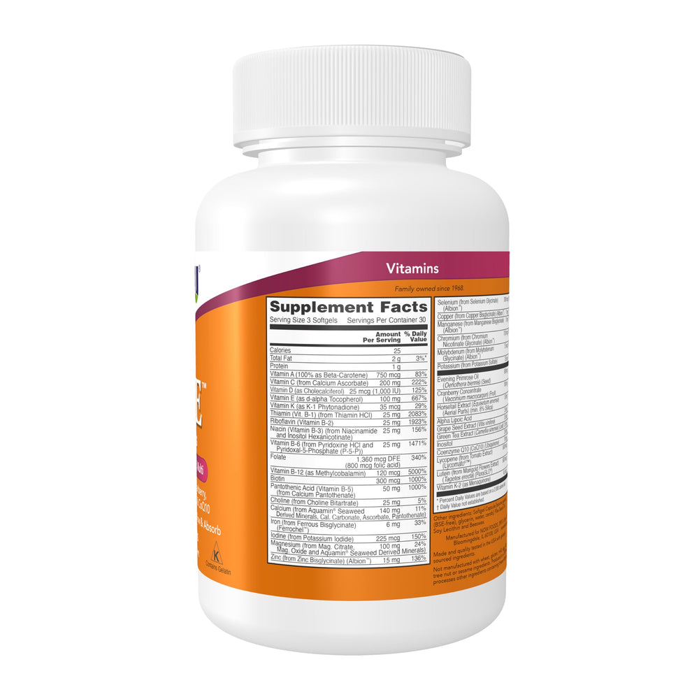 NOW Foods Eve™ softgel en mano para comparar tamaño y facilitar ingestión