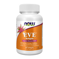 NOW Foods envase frontal de Eve™ mostrando 90 softgels y beneficios claros