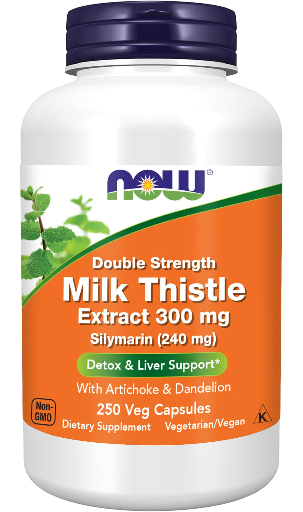 NOW Foods frasco delantero de Silymarin 300 mg mostrando etiqueta clara y capacidad