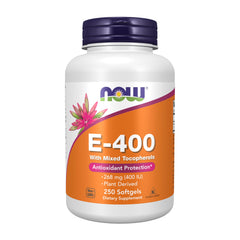 NOW Foods frasco frontal mostrando 250 softgels y etiqueta clara