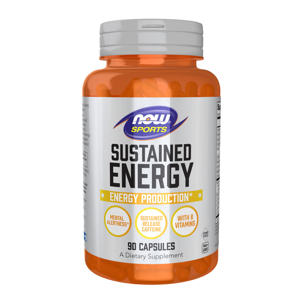 NOW Foods frente del empaque que destaca beneficios de energía sostenida