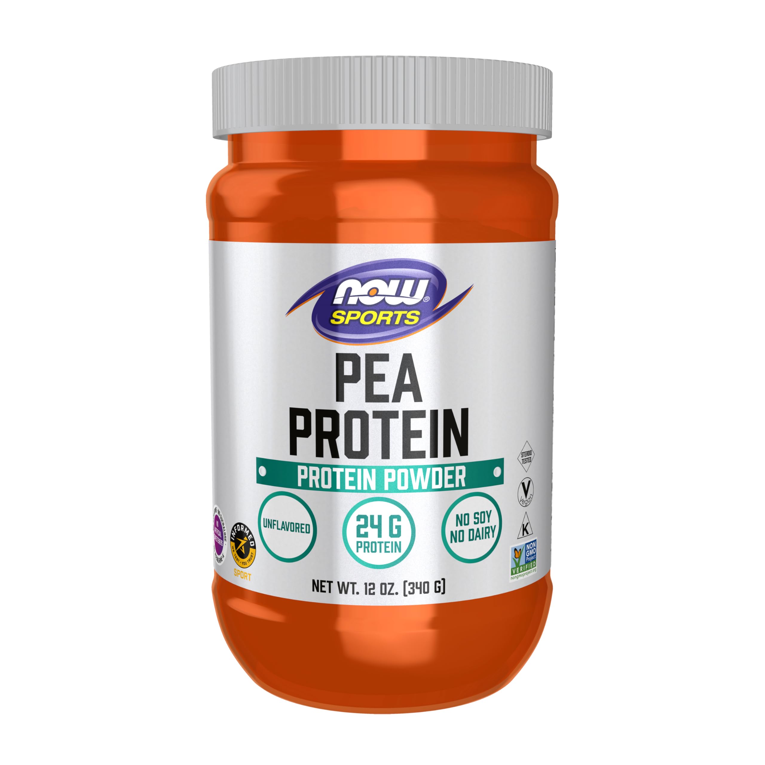NOW Foods envase frontal de Pea Protein mostrando tamaño y marca, ideal para elegir calidad