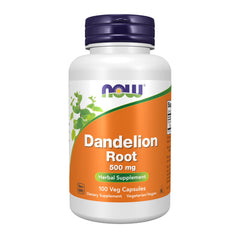 NOW Foods envase frontal de Dandelion Root 500 mg, presentación clara y práctica
