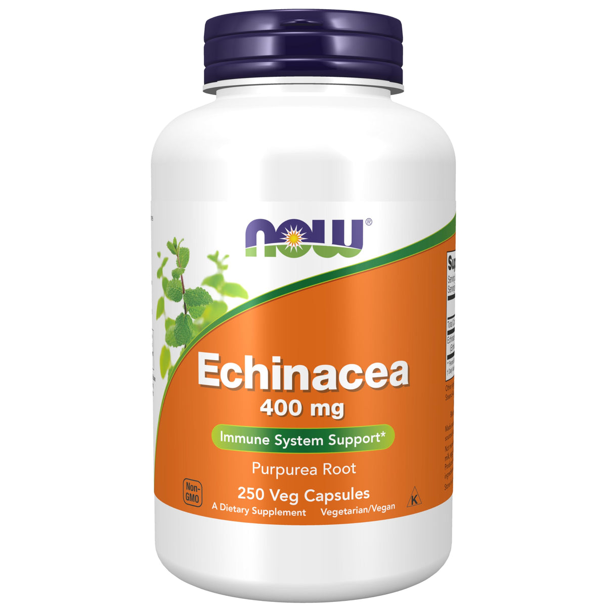 NOW Foods envase frontal de echinacea con etiqueta clara y beneficios visibles