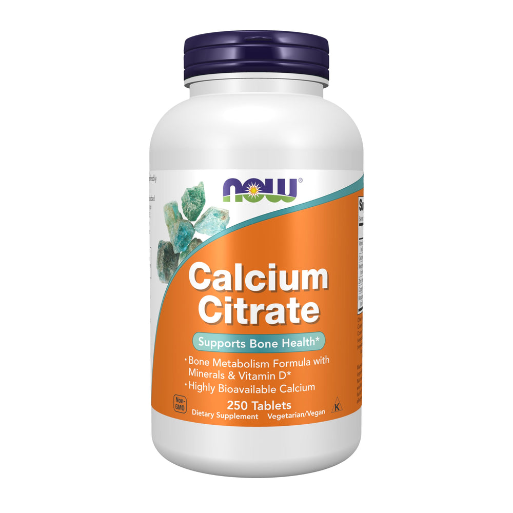 NOW Foods frasco frontal de Calcium Citrate 250 tabletas, presentación clara y venta