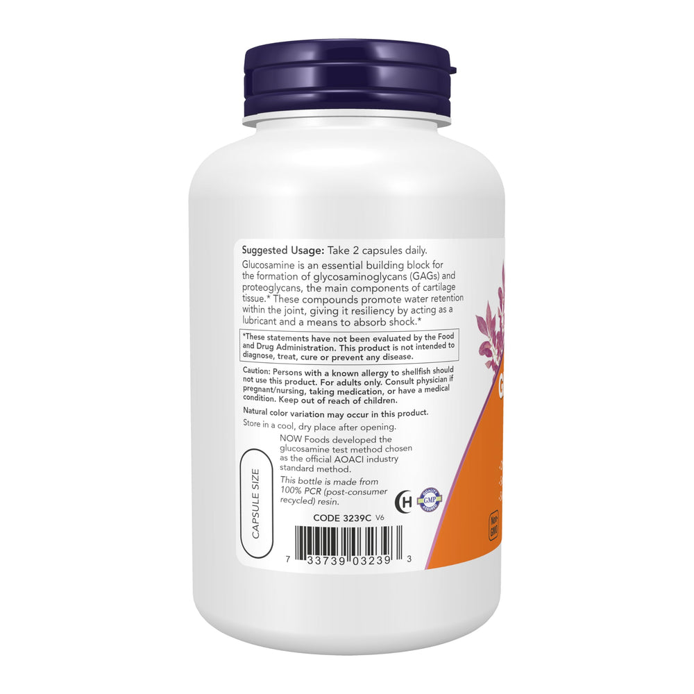 Detalle del polvo de glucosamina dentro de la cápsula NOW Foods que muestra pureza
