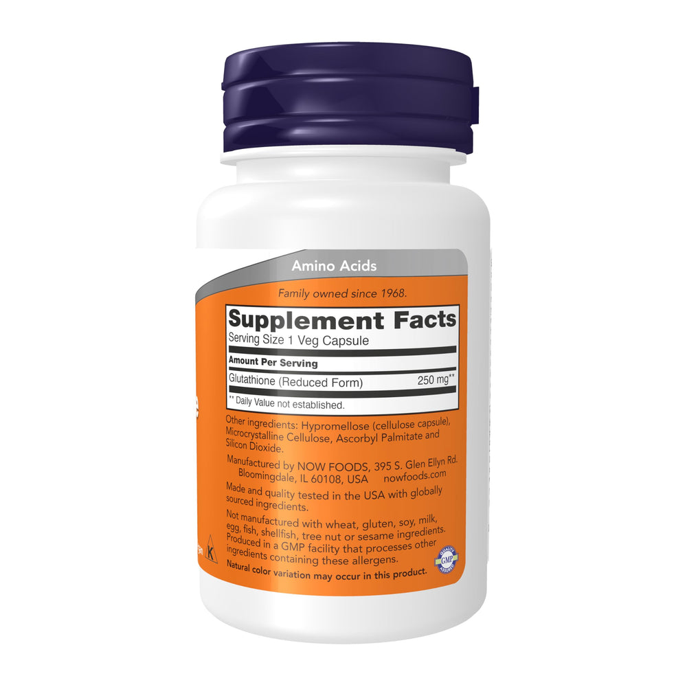 NOW Foods perfil lateral del envase con certificaciones visibles, confianza de calidad
