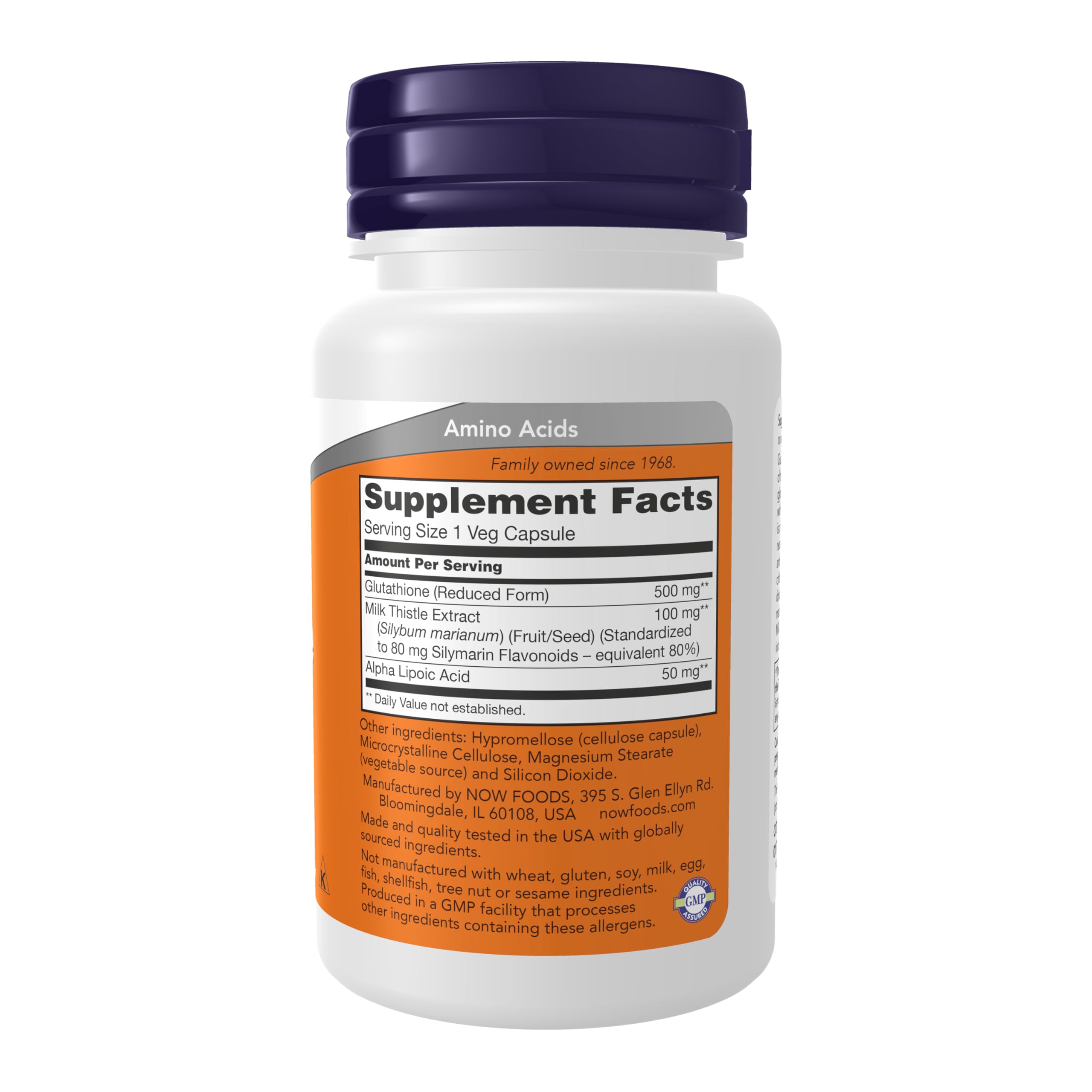 NOW Foods etiqueta lateral con ingredientes y certificaciones visibles