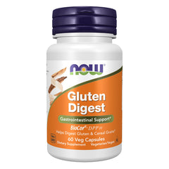 NOW Foods frasco frontal de Gluten Digest mostrando la marca y beneficio digestivo