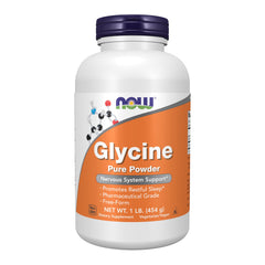 NOW Foods envase frontal mostrando glicina pura y beneficios*