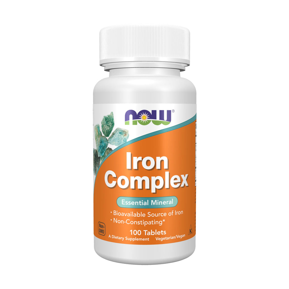NOW Foods frasco frontal mostrando 100 comprimidos y certificaciones