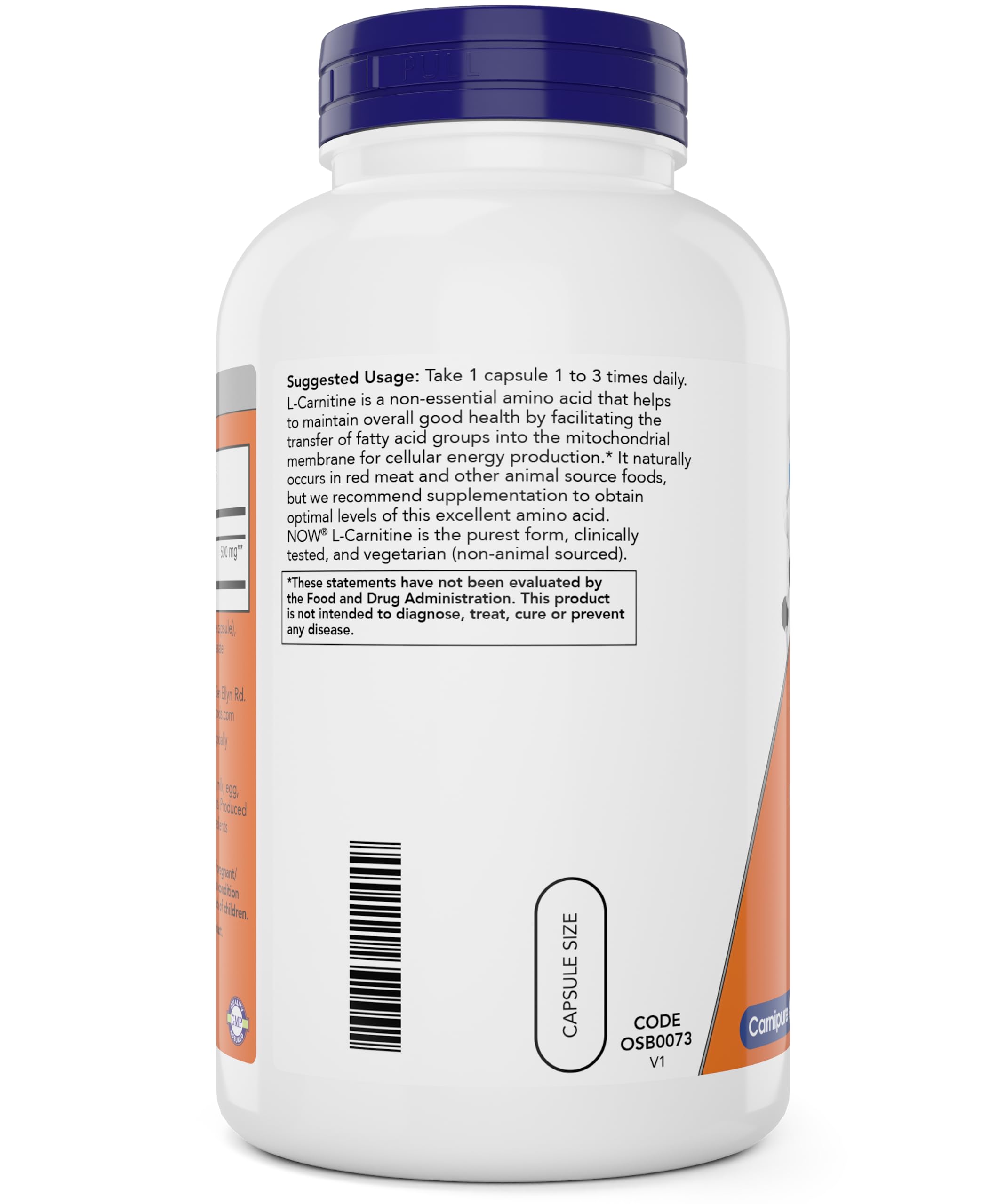 NOW Foods etiqueta en detalle indicando Carnipure y certificaciones